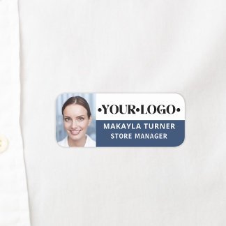 Photo Logo Employee Blue Name Tag