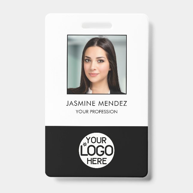 Photo Logo Employee QR Code Barcode ID Badge (Front)