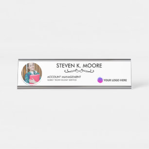 Photo & Logo Professional Office Personalized Blk Desk Name Plate