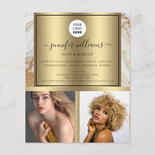 Photo Logo Promotional Gold White Marble Modern Flyer (Front)