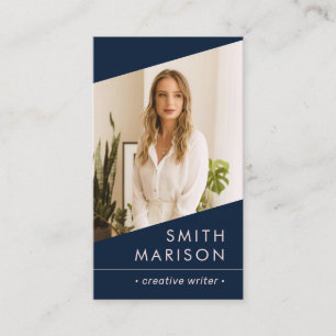 Photo logo QR code modern dark blue professional  Business Card