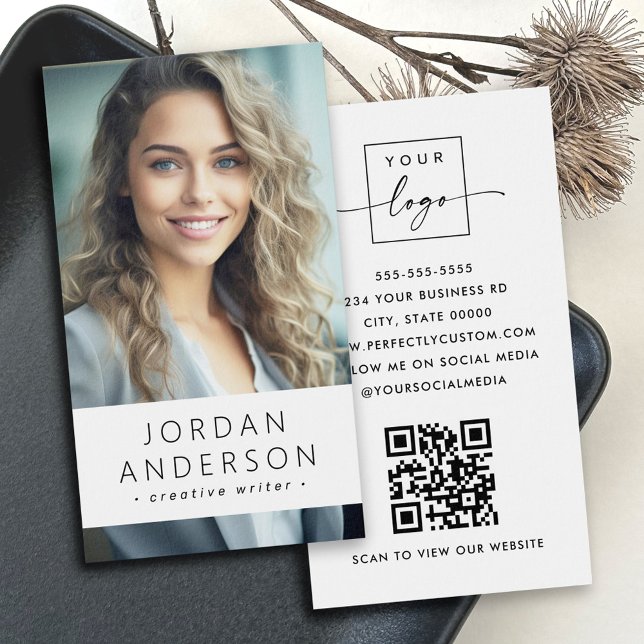 Photo logo QR code modern white business card (Creator Uploaded)