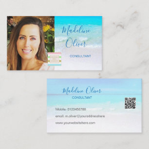 Photo Logo QR Code Ocean Beach Sea Travel Blue Business Card