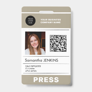Photo logo QR CODE press pass ID Badge