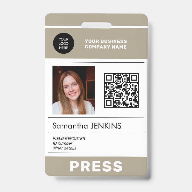 Photo logo QR CODE press pass ID Badge (Front)