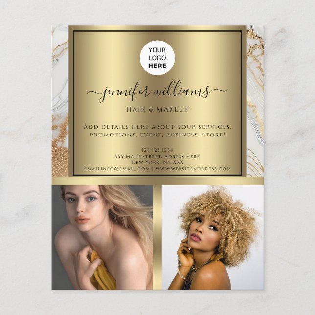 Photo Logo QR Code Promotional Gold Marble Modern Flyer (Front)