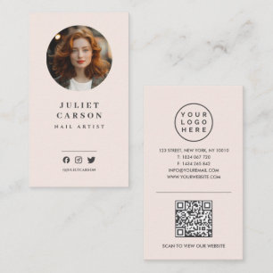 Photo logo QR code Social Media Blush Pink  Business Card