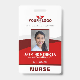 Photo Logo Red Template Employee Name Nurse ID Badge