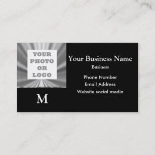 Photo logo silver grey and black metallic look business card