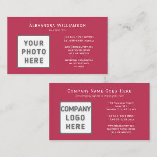 Photo Logo Template Horizontal Front Back Magenta Business Card