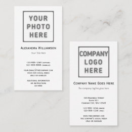 Photo Logo Template Plain Double-Sided Vertical Business Card