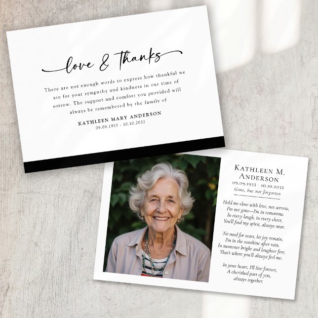 Photo Love and Thanks Script Funeral Thank You Card (Creator Uploaded)