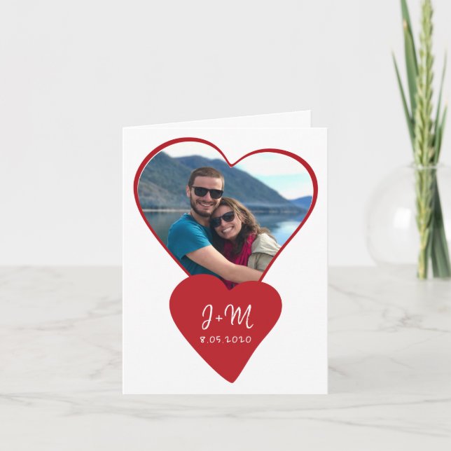 Photo love couple initials heart Valentine's Day Holiday Card (Front)