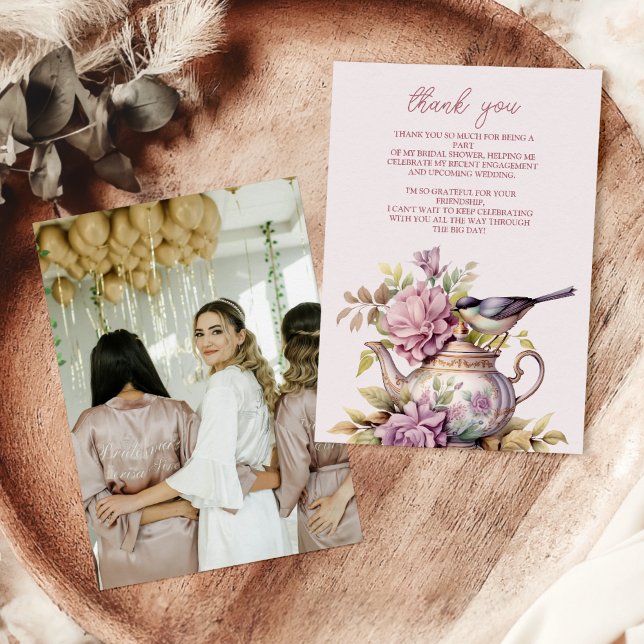 Photo Love is Brewing Tea Party Bridal Shower  Thank You Card (Creator Uploaded)