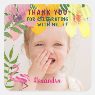 Photo Luau Tropical Floral Thank You Square Sticker