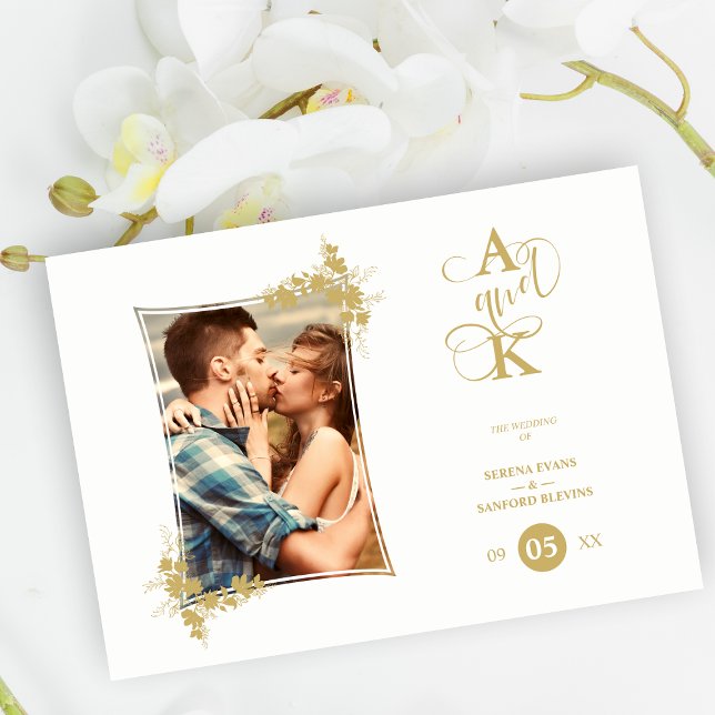Photo Luxury Fake Golden Modern Botanical Frame Invitation (Creator Uploaded)