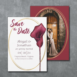 Photo Magenta Calla Lily Watercolor Flower Wedding Save The Date