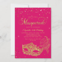 Photo Magenta Pink Gold Masquerade Birthday