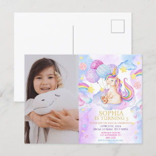 Photo Magical Unicorn Birthday Invitation Rainbow  Postcard