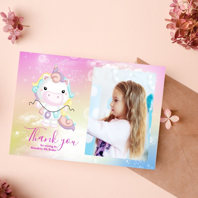 Photo Magical Unicorn Rainbow Birthday Party Thank You Card (Creator Uploaded)