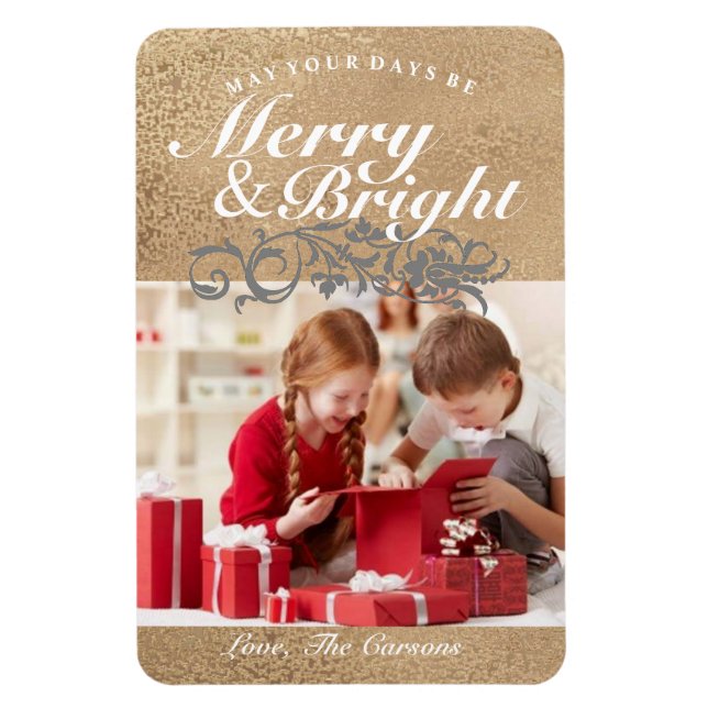 Photo Magnet - Merry & Bright Gold (Vertical)