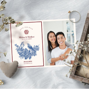 Photo Magpie Floral Chinese Wedding Save the Date Invitation