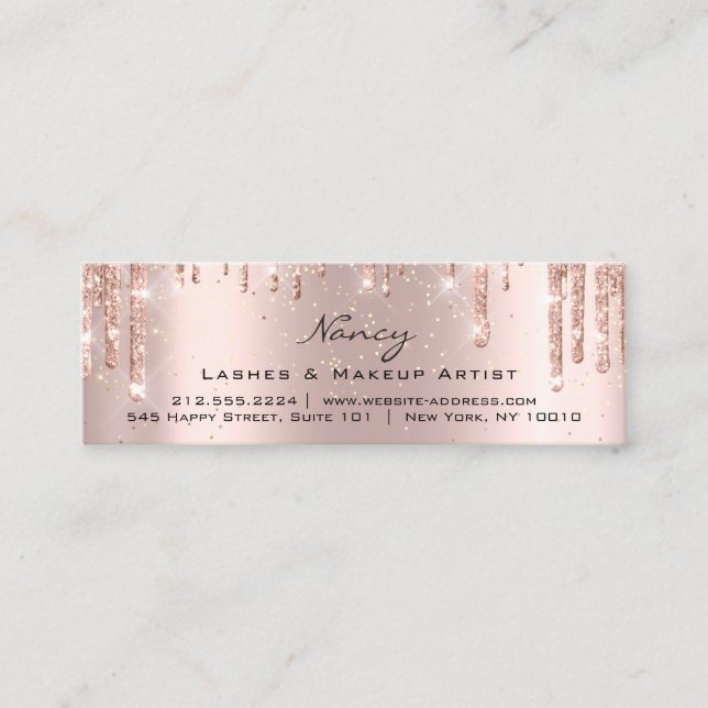 Photo Makeup Artist Eyelashes Brow Rose Gold Small Mini Business Card (Front)