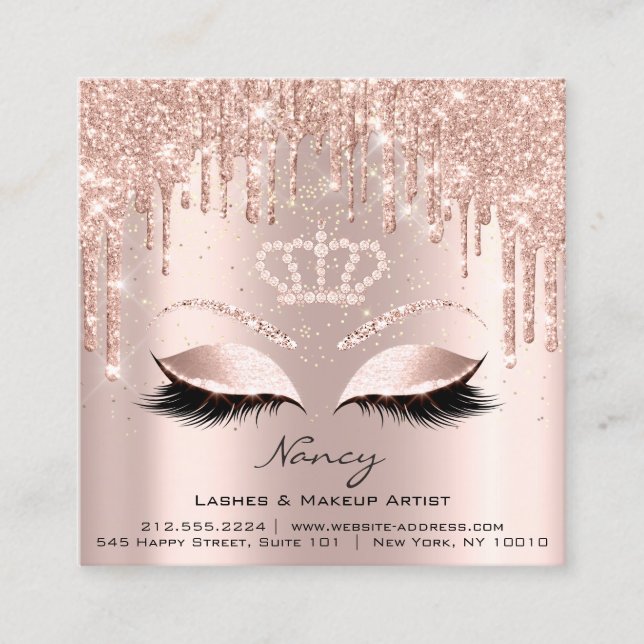 Photo Makeup Artist Eyelashes Brow Rose Gold Square Business Card (Front)