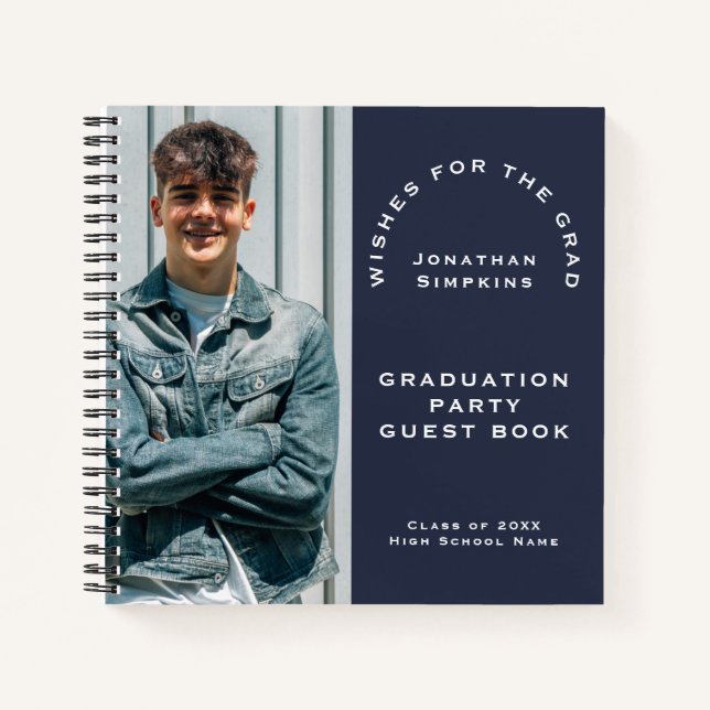 Photo Male Graduation Party Navy Guest Book (Front)