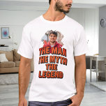 Photo man myth legend name fun birthday T-Shirt<br><div class="desc">For a white/light coloured t-shirt. Personalise and add your own photo of the man.  Text: The Man,  The Myth,  The Legend. Photo frame as a brush stroke</div>
