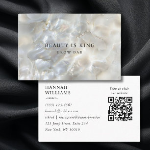 Photo, Marble, White-Silver, Salon, OR-Code Business Card