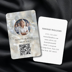 Photo, Marble, White-Silver, Salon, QR-Code Business Card