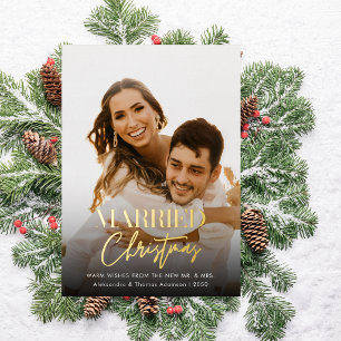 Photo Married Christmas Newlyweds Red Plaid