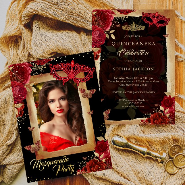 Photo Masquerade Party Quinceanera Red Rose Gold  (Creator Uploaded)