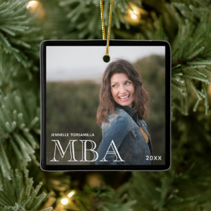 Photo MBA Degree Name Black Graduation Ceramic Ornament
