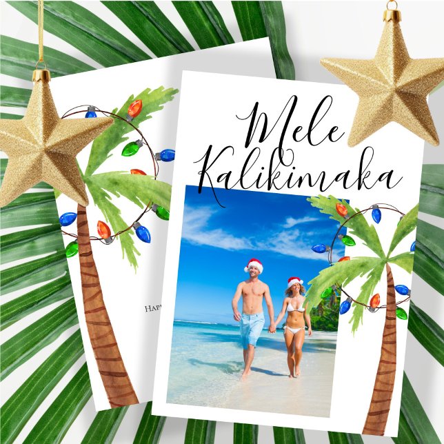 Photo Mele Kalikimaka Personalised Christmas Holiday Card (Photo Mele Kalikimaka Personalized Christmas Holiday Card by Ricaso. Palm Tree Hawaii holiday cards)