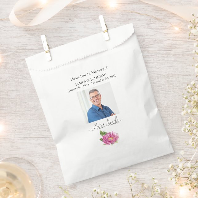 Photo Memorial Aster Seed Funeral Favour Bags (Clipped)
