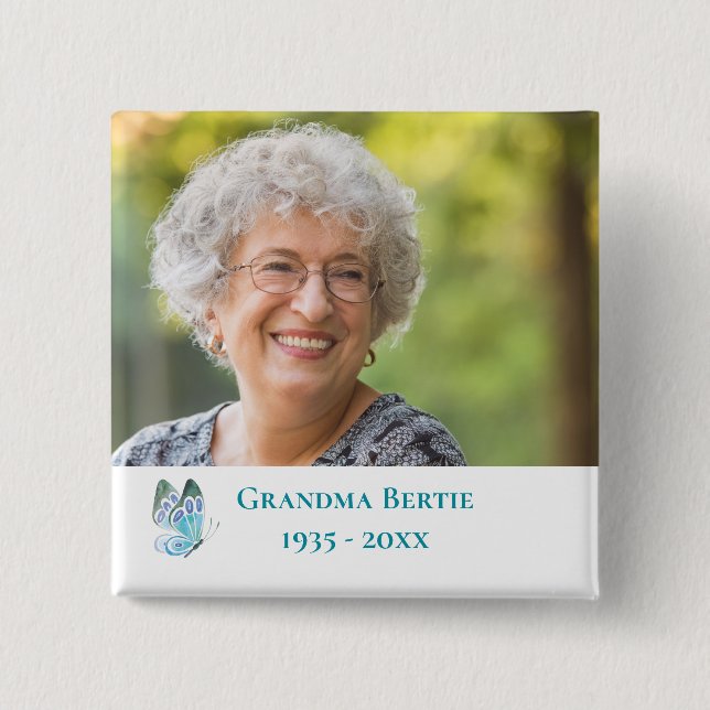 Photo Memorial Butterfly In Loving Memory Button (Front)