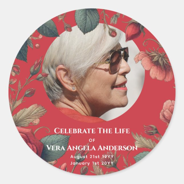 Photo Memorial Celebration of Life Funeral Gifts Classic Round Sticker (Front)