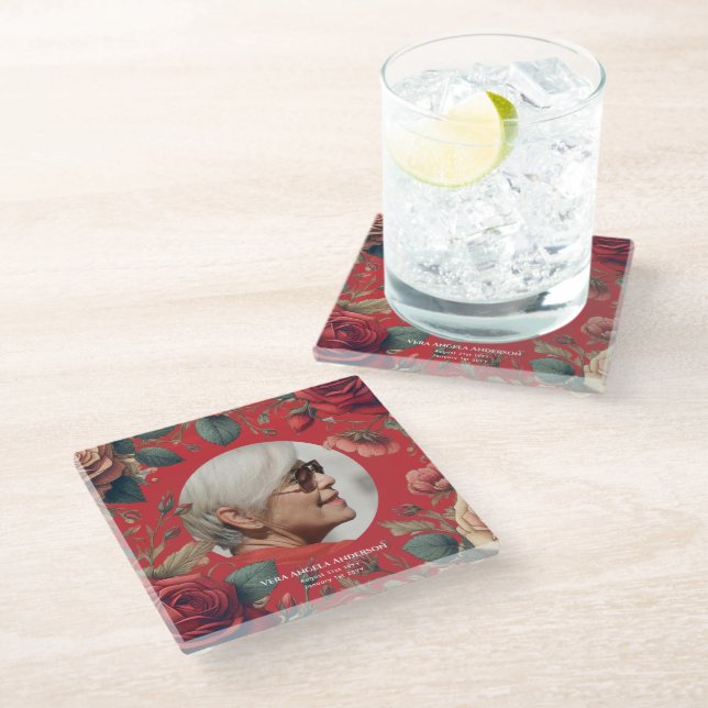 Photo Memorial Celebration of Life Funeral Gifts Glass Coaster (Angled)