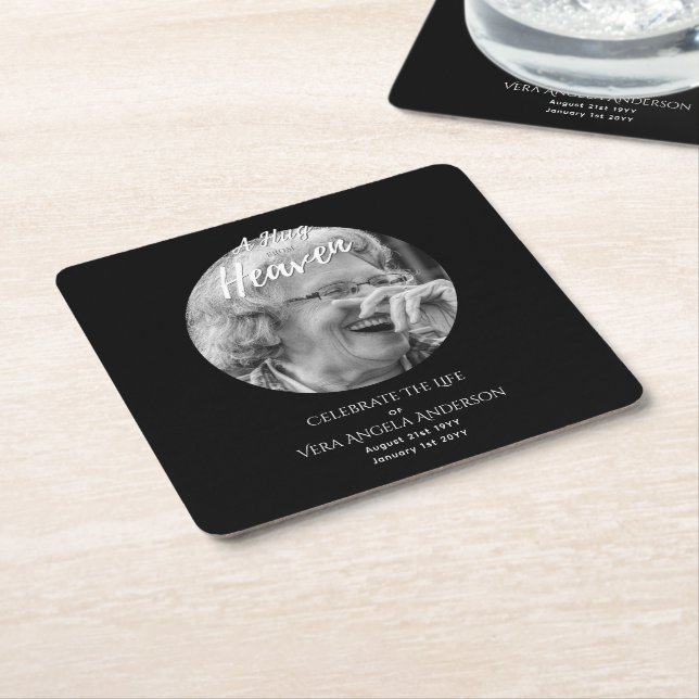 Photo Memorial Celebration of Life Funeral Gifts Square Paper Coaster (Angled)