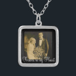 Photo Memorial Charm for Wedding Bouquet in Black Silver Plated Necklace<br><div class="desc">Wedding Memorial Bouquet Charms. Remember those who cannot be with you on your special day with a memorial bridal charm. A lovely sentimental keepsake for the bride to carry in her bouquet. This charm has a black background with the phrase, "Forever in my Heart" and a place below for your...</div>