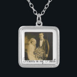 Photo Memorial Charm for Wedding Bouquet in White Silver Plated Necklace<br><div class="desc">Wedding Memorial Bouquet Charms. Remember those who cannot be with you on your special day with a memorial bridal charm. A lovely sentimental keepsake for the bride to carry in her bouquet. This charm has a black background with the phrase, "Forever in my Heart" and a place below for your...</div>