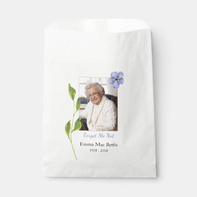 Photo Memorial Favour Bag with blue Forget me Not (Front)