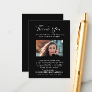 Photo Memorial Floral Black Thank You Card