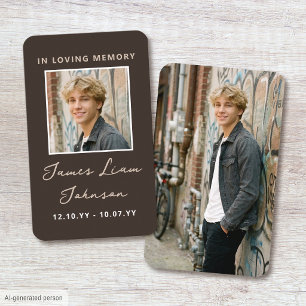 Photo Memorial Funeral Card Modern Script Brown