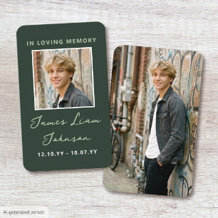 Photo Memorial Funeral Card Modern Script Green