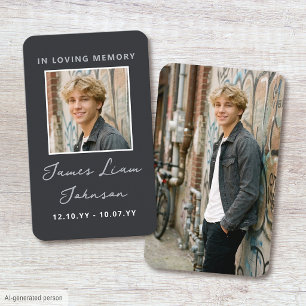 Photo Memorial Funeral Card Modern Script Grey