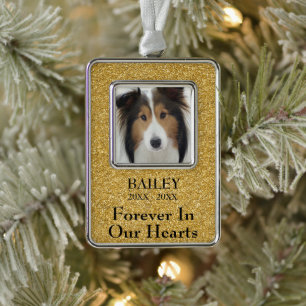 Photo Memorial Gold Glitter Dog Silver Plated Framed Ornament