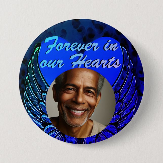 Photo Memorial Heart Angel Wings Button (Front)